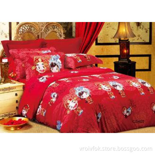 Eco-Friendly Reactive Dye Floral Bedding Sets Red for Tradi